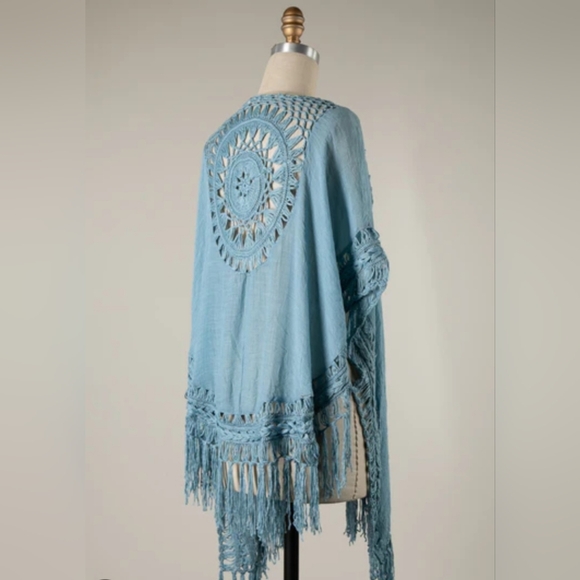 Miracle Sweaters - Teal Blue Crochet Women's Wrap
